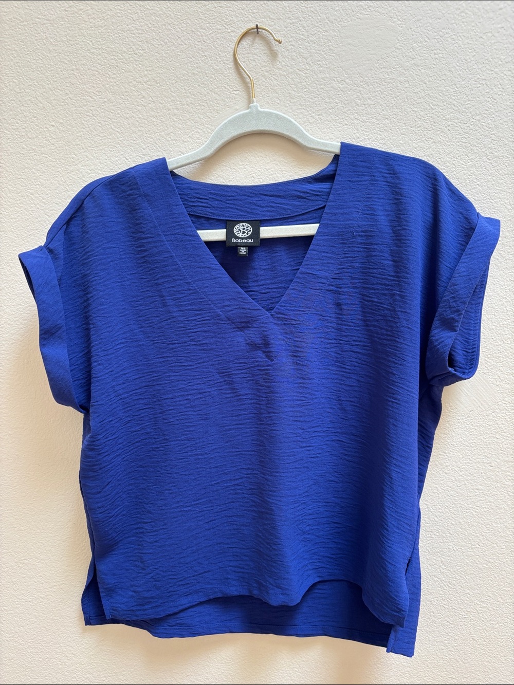Bobeau Royal Blue Textured V-Neck Short Sleeve Casual Blouse Size XS
